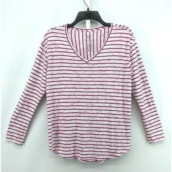 Faded Glory Shirt Women Size S Purple Striped V-Neck Long Sleeve Lightweight Top - Picture 1 of 5